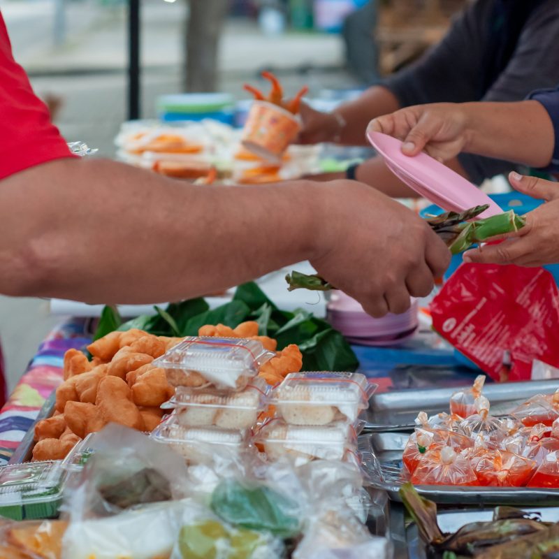 Thailand breakfast hawker Halal stall selling all kinds of foods in Aonang, Krabi.